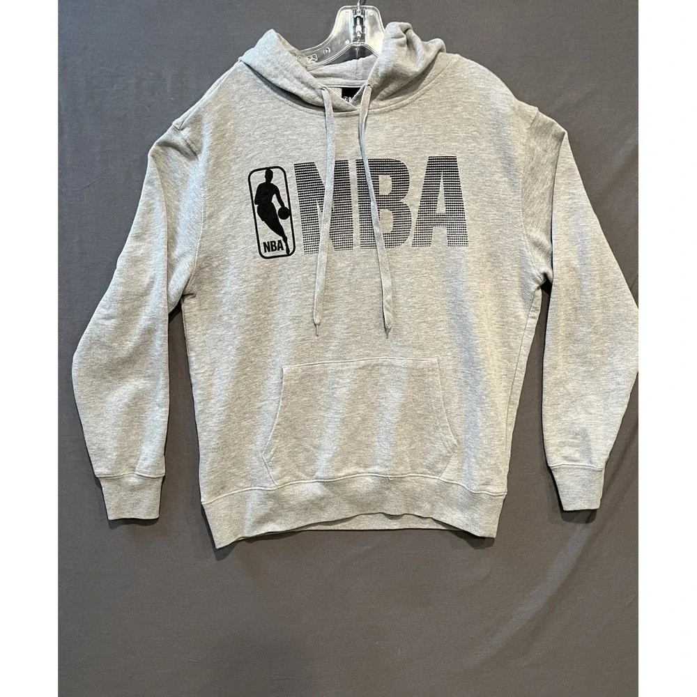 NBA Fleece Hoodie Mens Medium‎ Gray Pullover Hooded Sweatshirt Basketball Logo